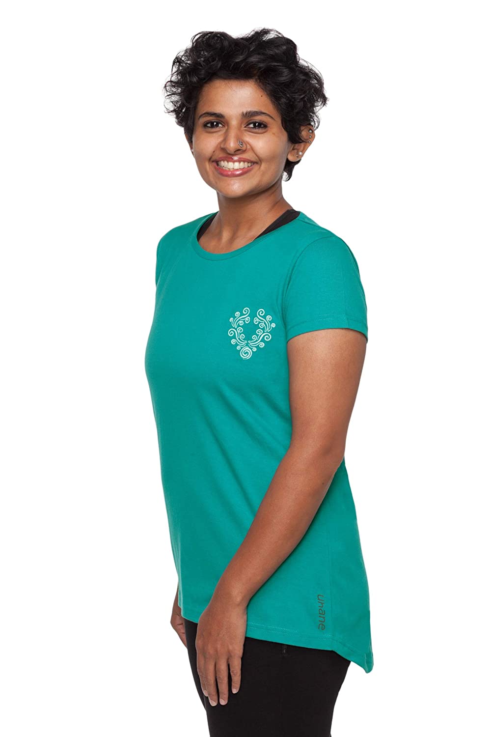 Uhane Women's Yoga and Gym Cotton Work-Out Round Neck Straight Cut Long  Back Embroidered T-Shirt (Turquoise) Short Sleeves Top for Sports and  Fitness – Uhane Fitness