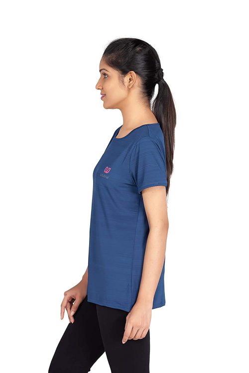 Uhane Women’s Gym Dri-Fit Work-Out Wide Round Neck T-Shirt (Dark Blue) Short Sleeves