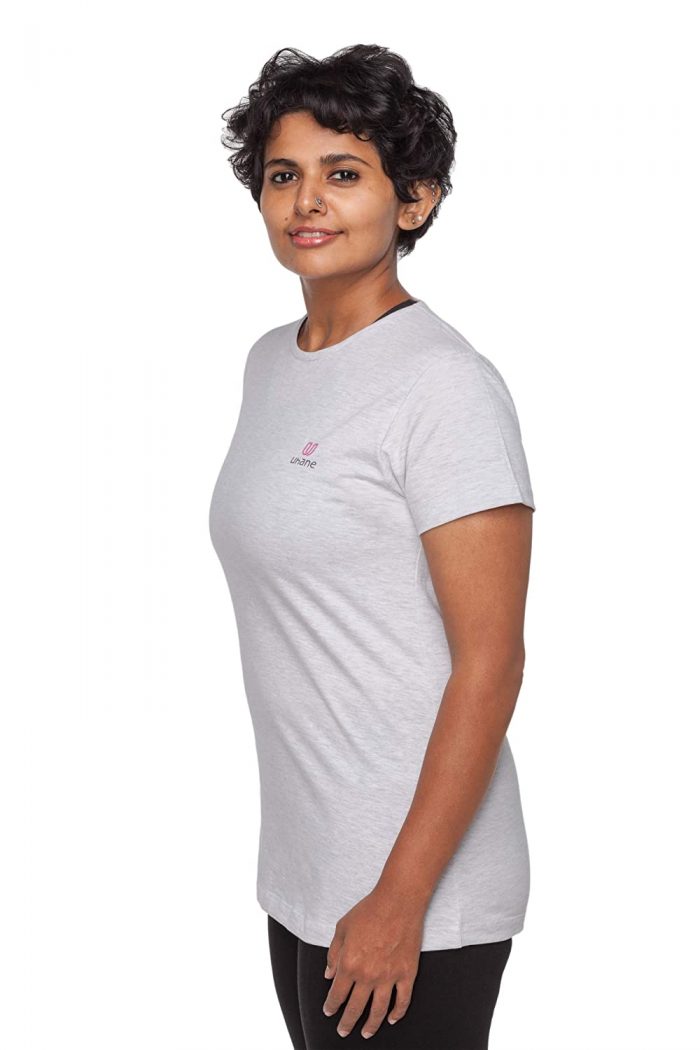 Uhane Women’s Yoga and Gym Cotton Work-Out Round Neck Straight Cut Plain T-Shirt (Beige) Short Sleeves Top for Sports and Fitness