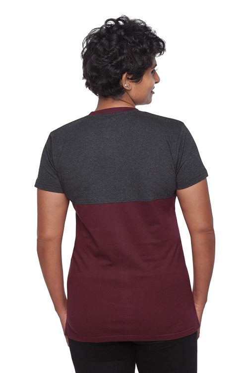 Uhane Women’s Yoga and Gym Cotton Work-Out Round Neck Straight Cut Dual-Colour T-Shirt (Maroon/Steel Grey) Short Sleeves Top for Sports and Fitness