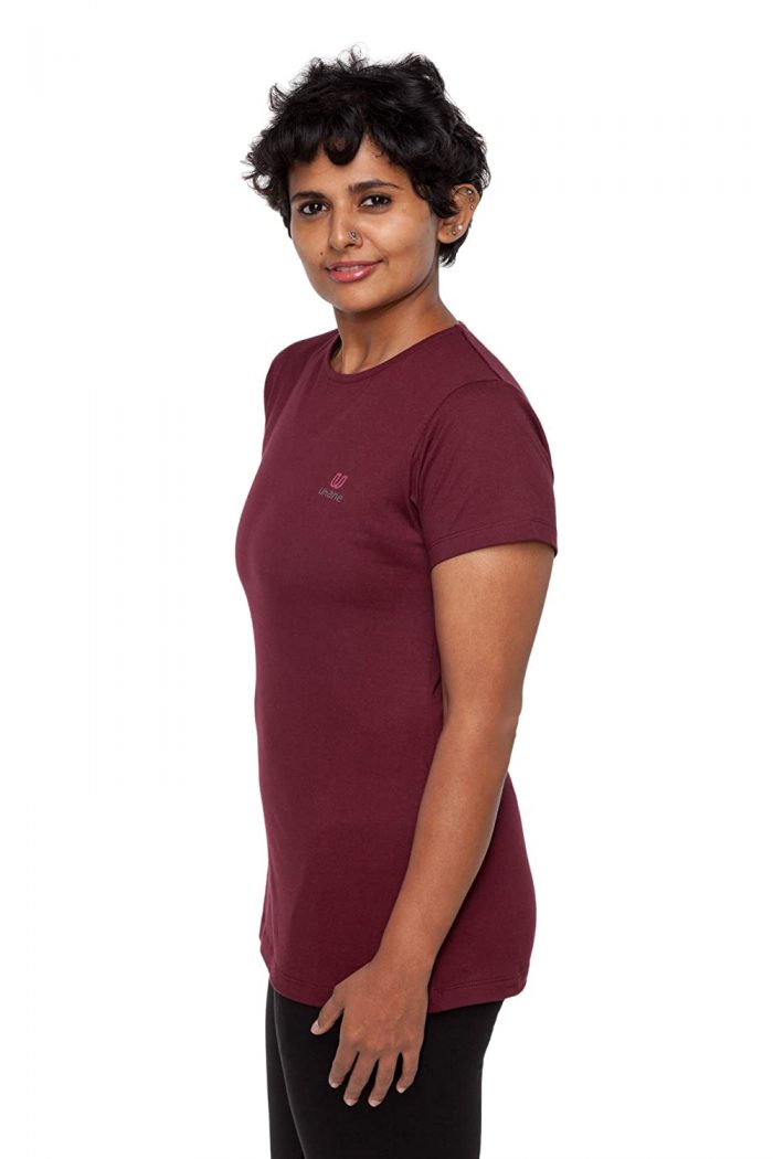 Uhane Women’s Yoga and Gym Cotton Work-Out Round Neck Straight Cut Plain T-Shirt (Maroon) Short Sleeves Top for Sports and Fitness