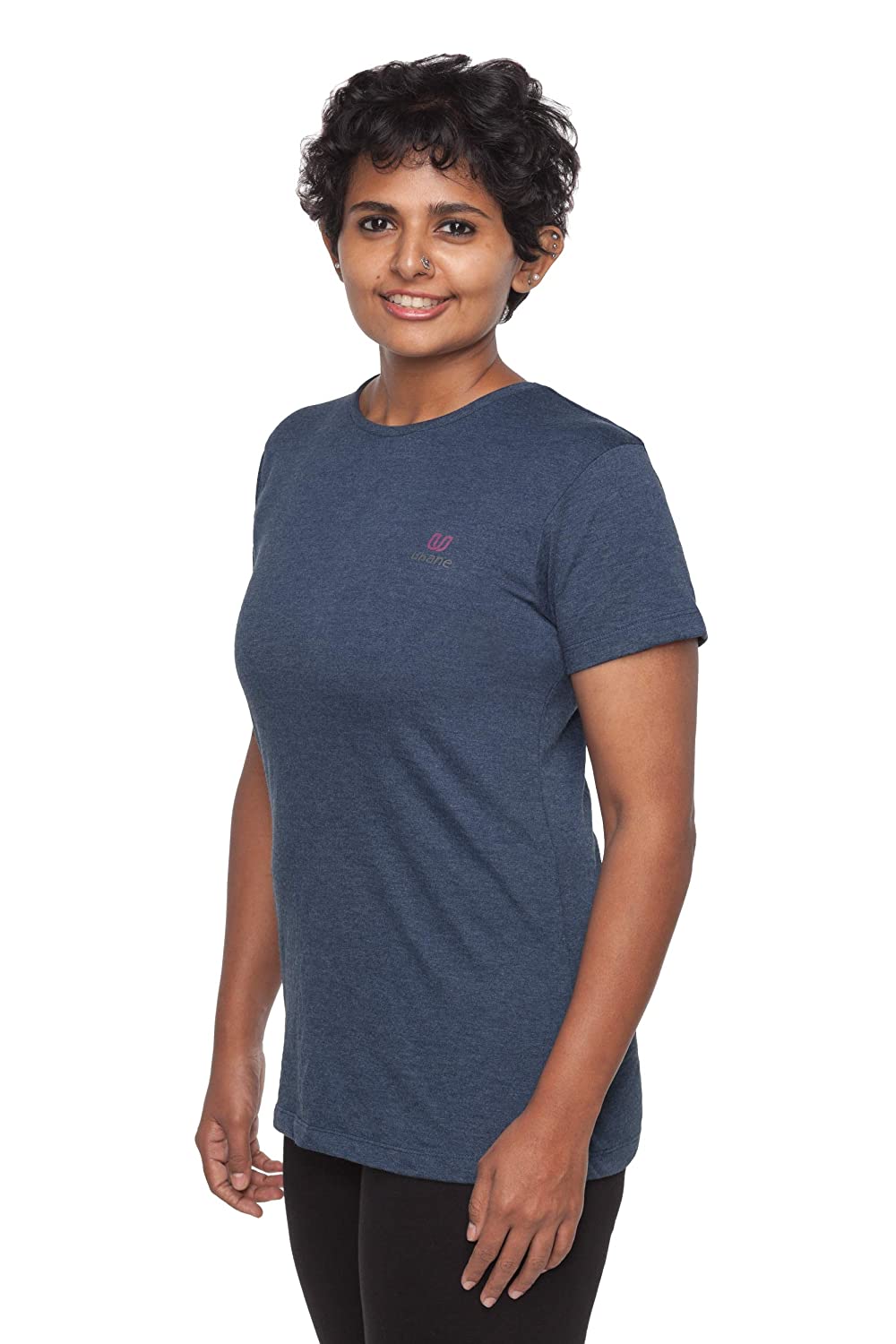Uhane Women's Yoga and Gym Cotton Work-Out Round Neck Straight Cut Plain T- Shirt (Dark Blue) Short Sleeves Top for Sports and Fitness – Uhane Fitness