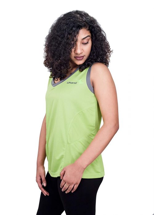 Uhane Women’s Gym Dri-Fit Work-Out Deep V-Neck Loose Fit T-Shirt (Lime Green) Sleeveless Top for Sports and Fitness