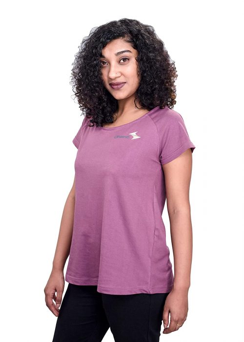 Uhane Women’s Yoga and Gym Cross-Back Cotton Work-Out Extreme Deep Neck Loose Fit T-Shirt (Purple) Short Sleeves Top for Sports and Fitness