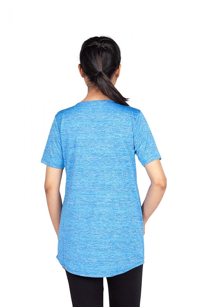 Uhane Women’s Gym Dri-Fit Work-Out Round Neck Long Back T-Shirt (Bright Blue) Short Sleeves
